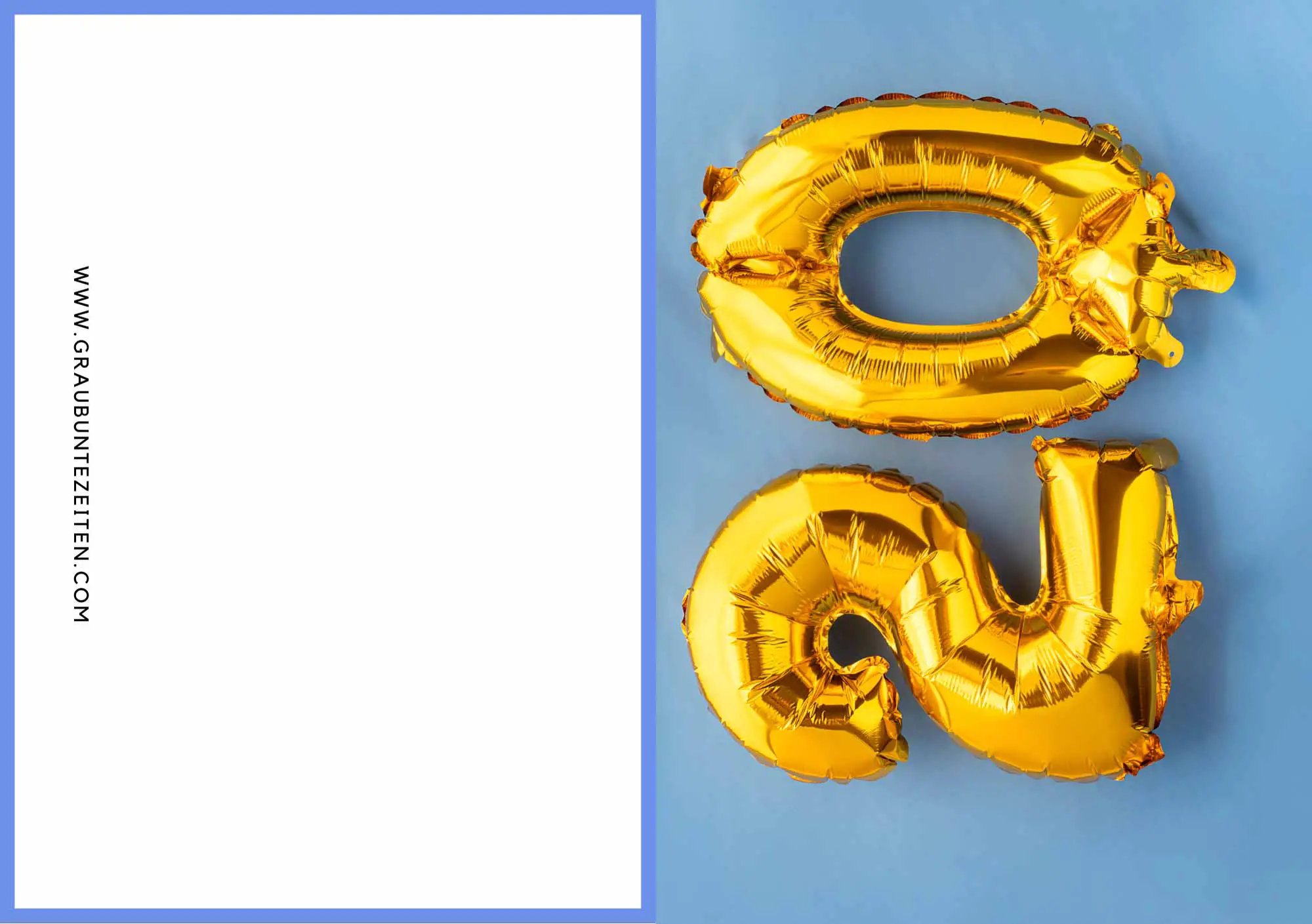 Hier sehen sie aus goldenen Luftballons gebildet die Zahl 20. Sie befindet sich auf einem hellblauen Untergrund.