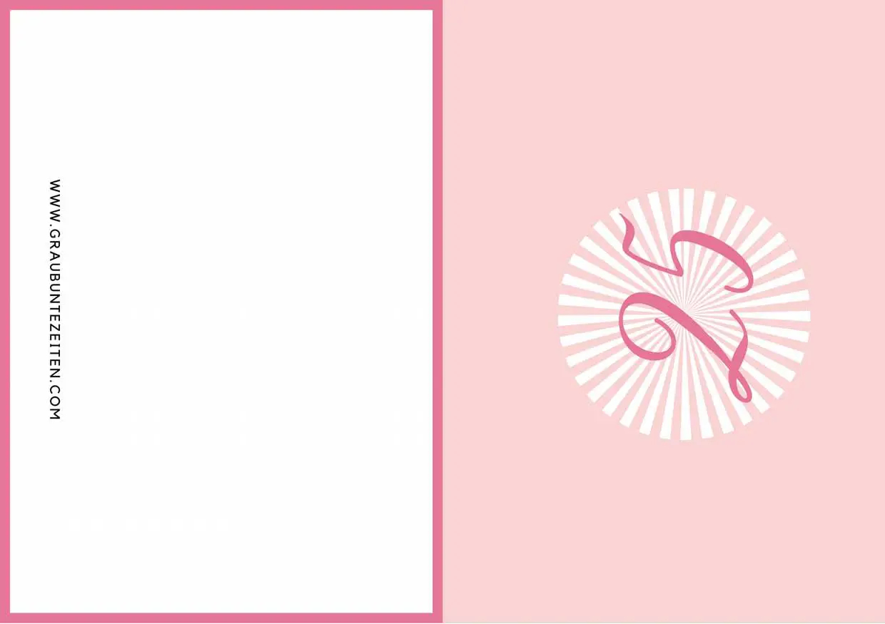 Auf dieser Einladungskarte ist eine rosa 25 auf einem weißen Kreis zu sehen.