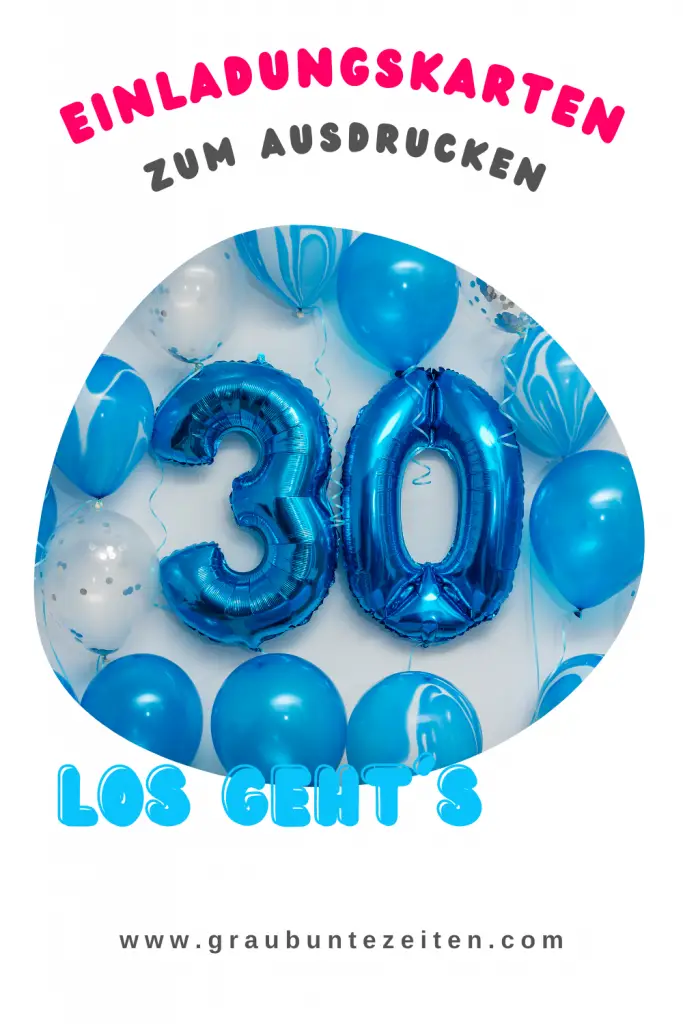 Auf diesem Bild ist eine blaue 30 aus Luftballons zu sehen. Im Hintergrund sind weiße und blaue Luftballons.