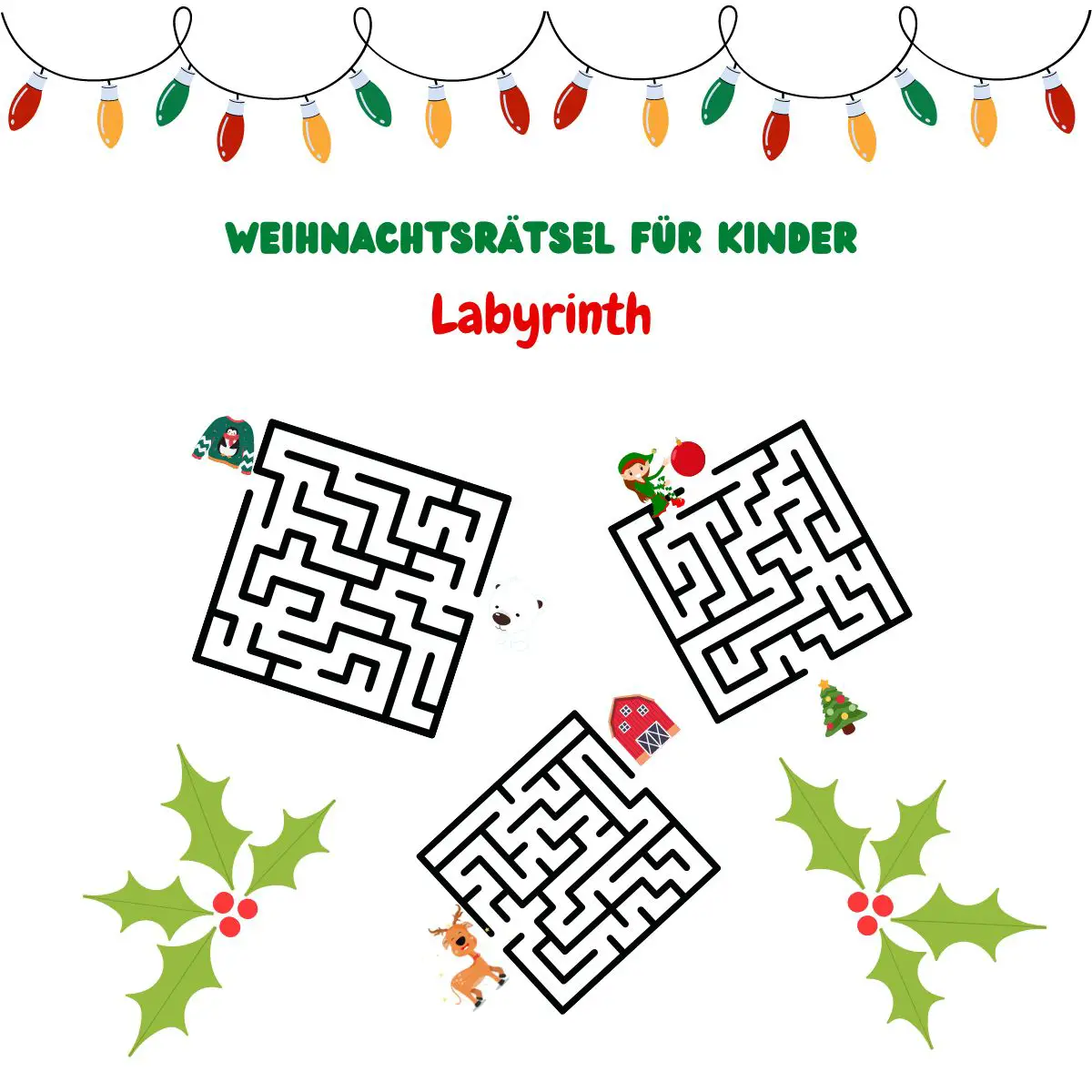 Weihnachtsrätsel für Kinder. Helfen Sie Weihnachten zu retten, lösen sie die Weihnachts-Labyrinthe.