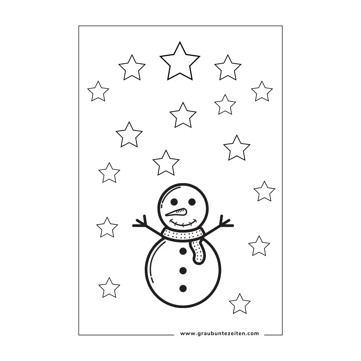 Schneemann mit umgeben von Sternen.