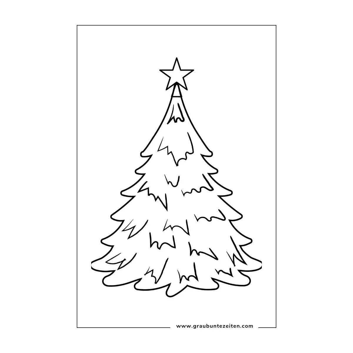 Ausmalbilder Weihnachten Erwachsene. Weihnachtsbaum mit Weihnachtstern-Spitze.