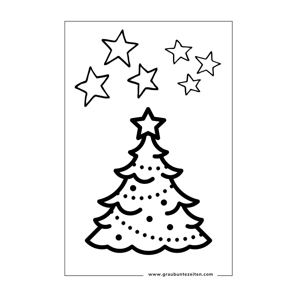 Weihnachtsbaum mit Stern auf der Spitze und Sternen im Hintergrund.